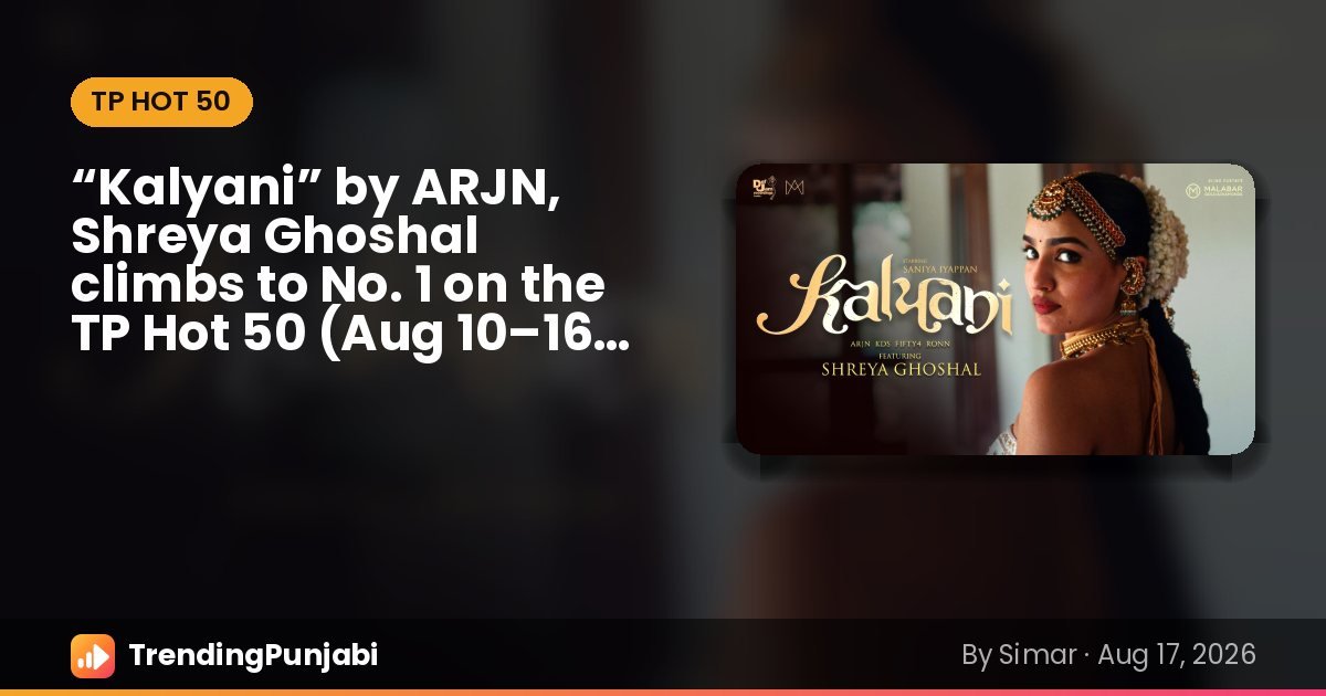“Kalyani” by ARJN, Shreya Ghoshal, No. 1 on the TP Hot 50