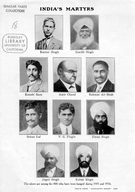 A printed handbill with ten small oval portraits of men, most in turbans, arranged in rows under a heading