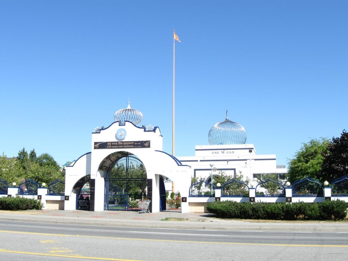 The Guru Nanak Sikh Gurdwara in Surrey, seen from across the street