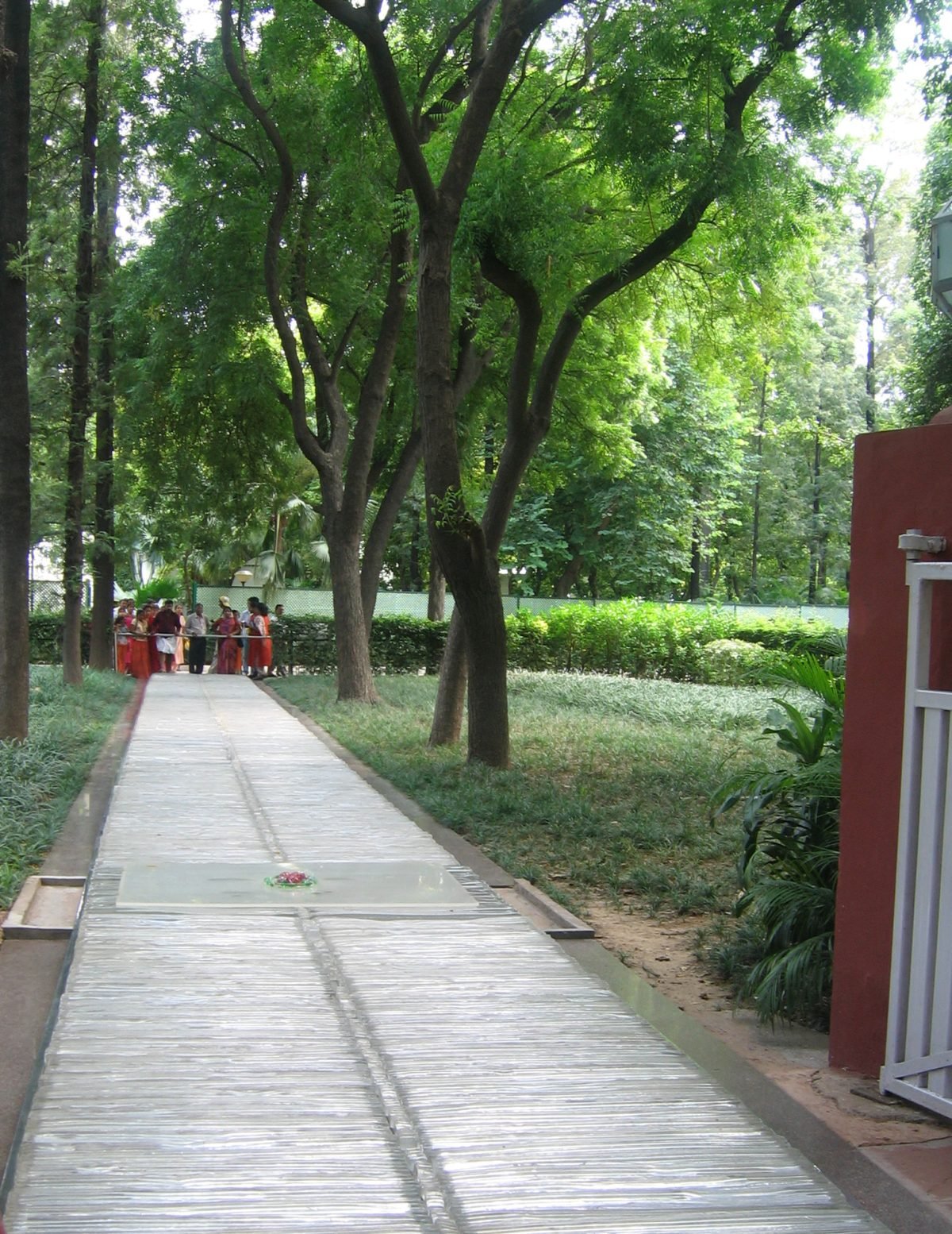 A glass-covered stretch of garden path at the Indira Gandhi Memorial in New Delhi