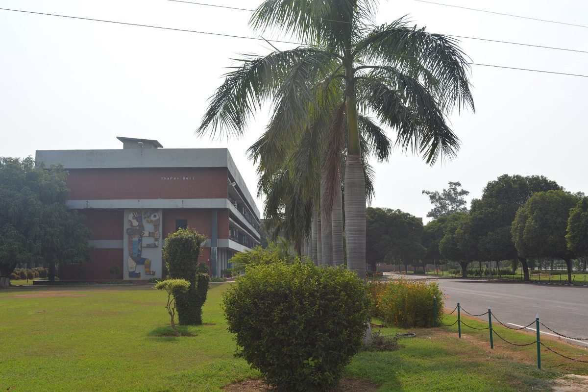 Thapar Hall, a long modernist building at Punjab Agricultural University, Ludhiana