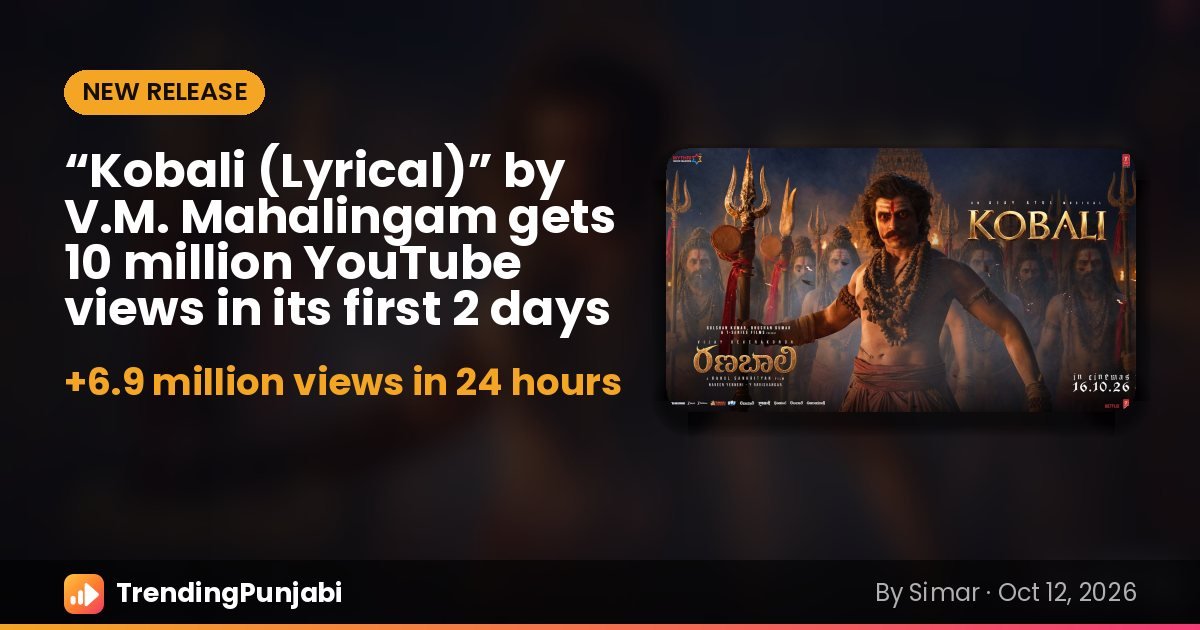 “Kobali (Lyrical)” by V.M. Mahalingam gets 10 million YouTube views in its first 2 days