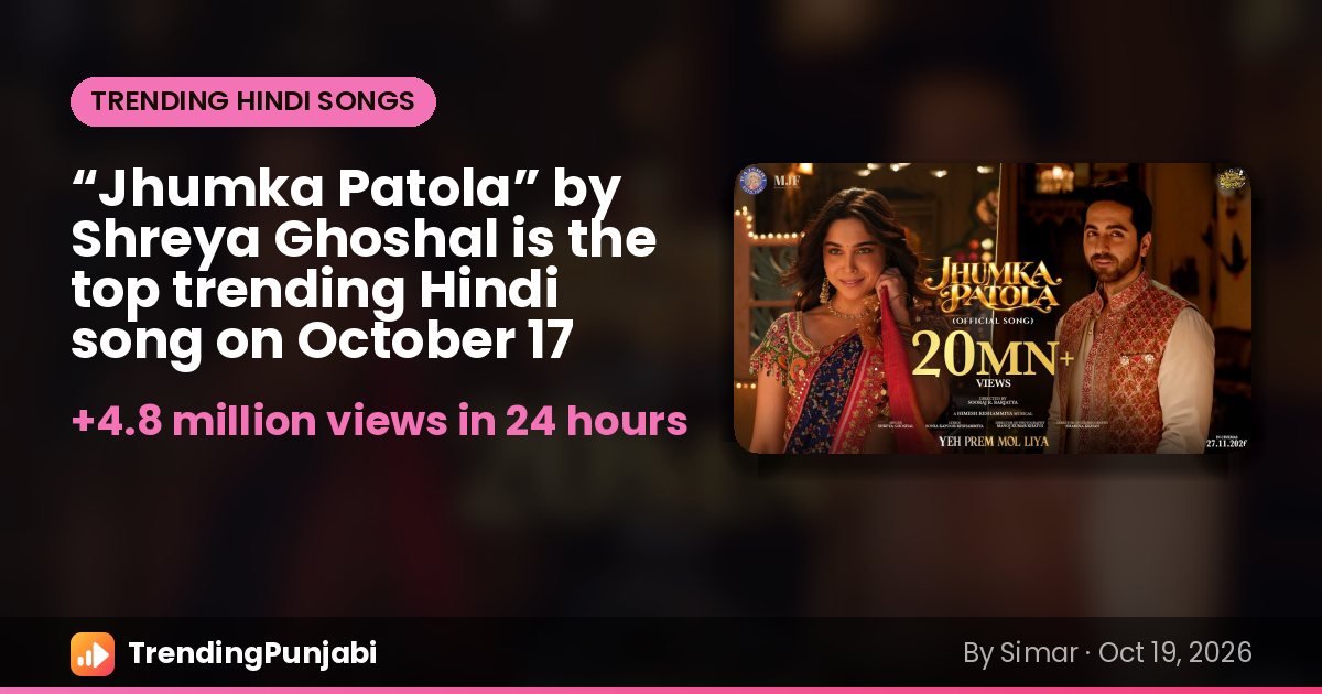 “Jhumka Patola” by Shreya Ghoshal is the top trending Hindi song on October 17