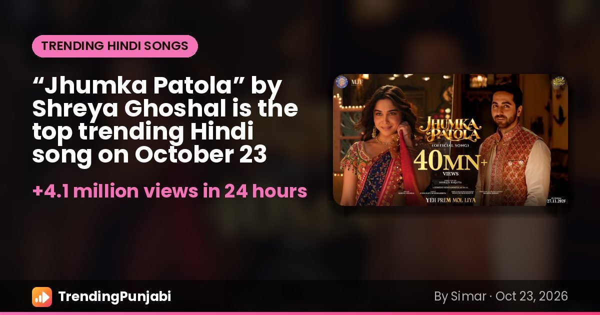 “Jhumka Patola” by Shreya Ghoshal is the top trending Hindi song on October 23