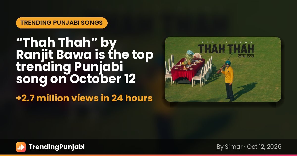 “Thah Thah” by Ranjit Bawa is the top trending Punjabi song on October 12